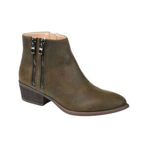 JOURNEE COLLECTION Womens Grey Green Distressed Jayda Almond Booties 10